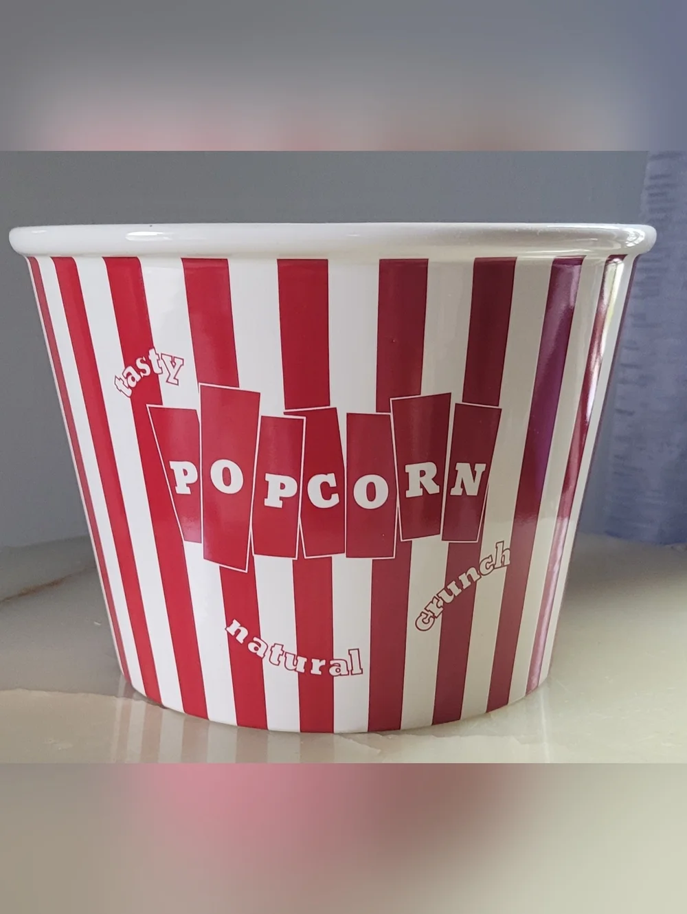 Vintage Williams & Sonoma Ceramic 9x7 Popcorn Bowl/bucket, Red and White Striped